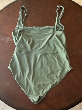 Time and Tru - Olive Green One-Piece Swim with Gold Rings